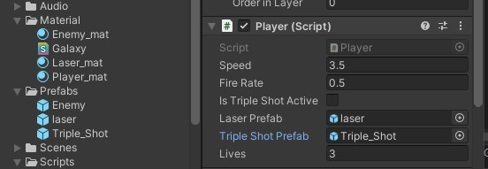Player (Script) with Triple Shot Prefab assigned